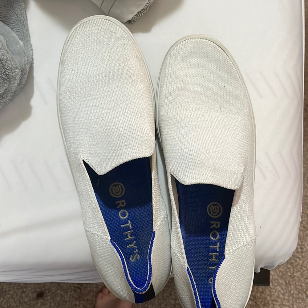 Rothy's White Slip-On Flats with Blue Insole